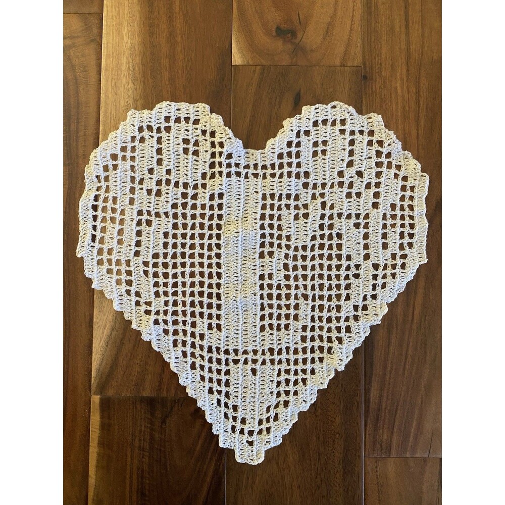 Handmade Crochet Doily Filet Monogram Heart Letter E White